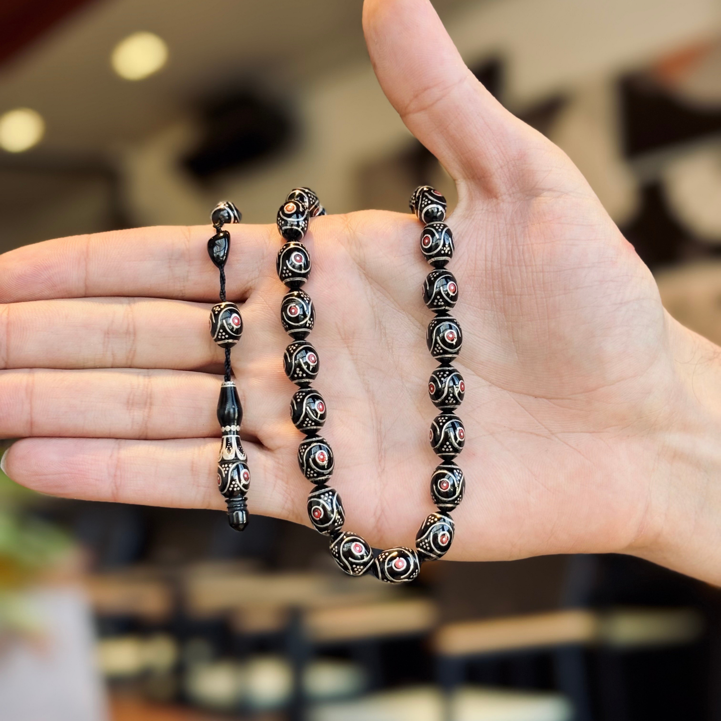 925 Sterling Silver Inlaid Erzurum Oltu Stone Prayer Beads