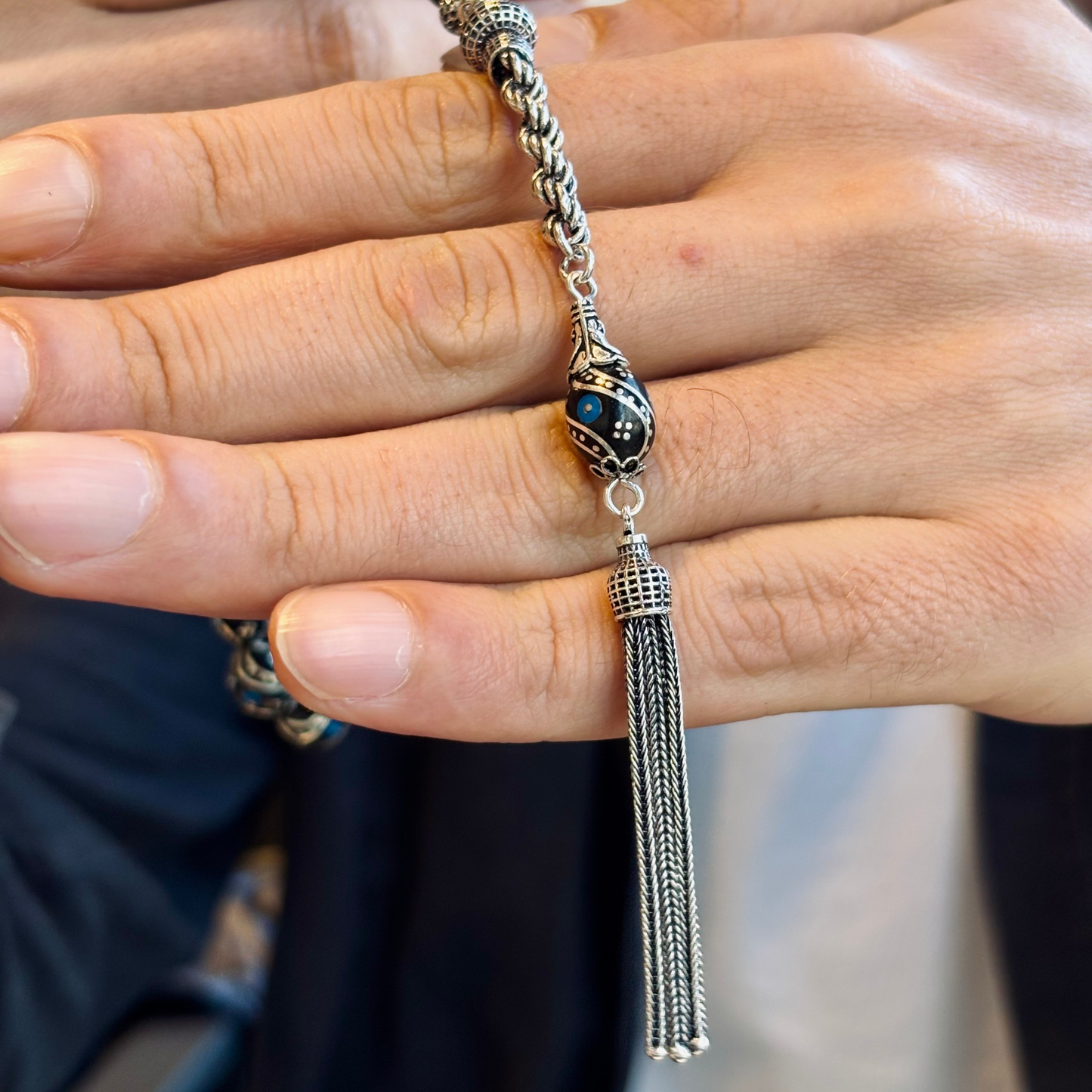 925 Sterling Silver Tassel Erzurum Oltu Stone Prayer Beads