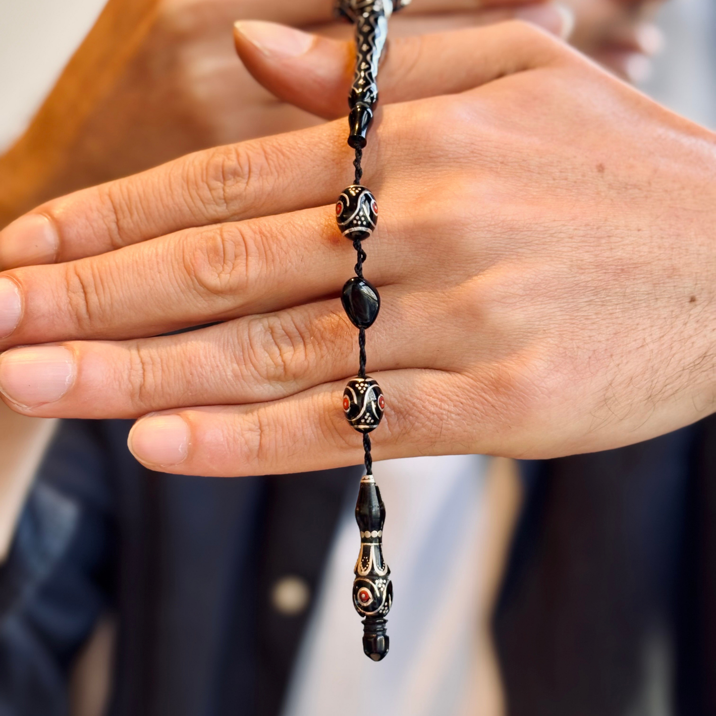 925 Sterling Silver Inlaid Erzurum Oltu Stone Prayer Beads