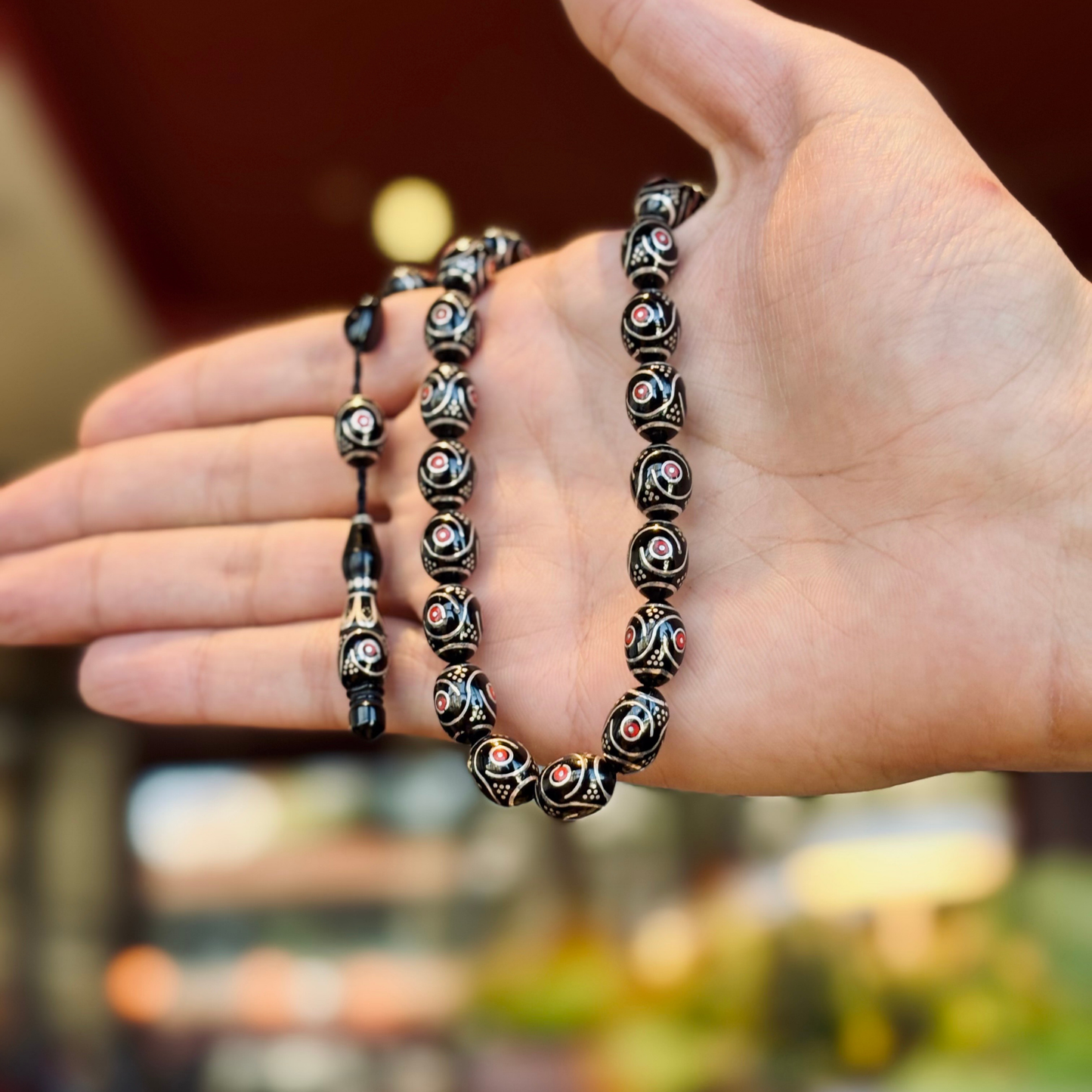 925 Sterling Silver Inlaid Erzurum Oltu Stone Prayer Beads