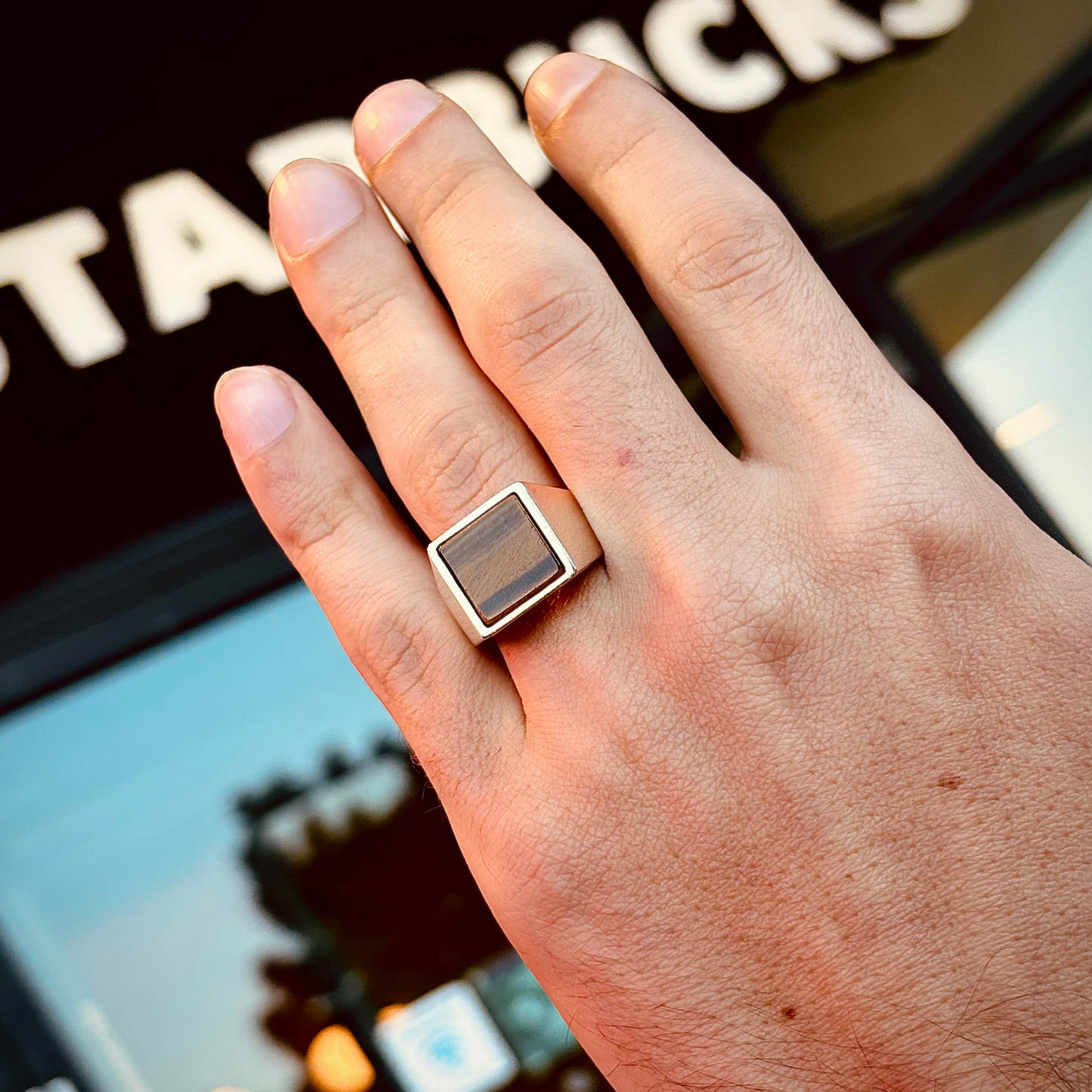 925 Sterling Silver Square Brown Tiger's Eye Stone Men's Ring