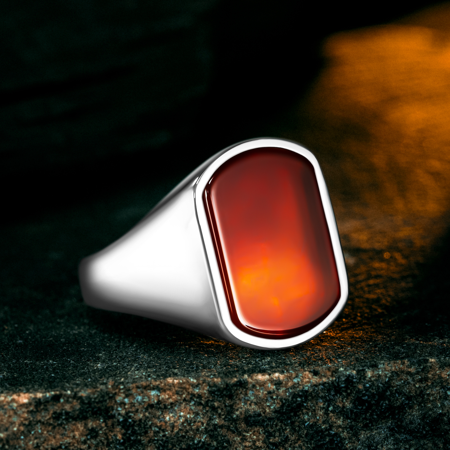 925 Sterling Silver Modern Red Agate Stone Men's Ring
