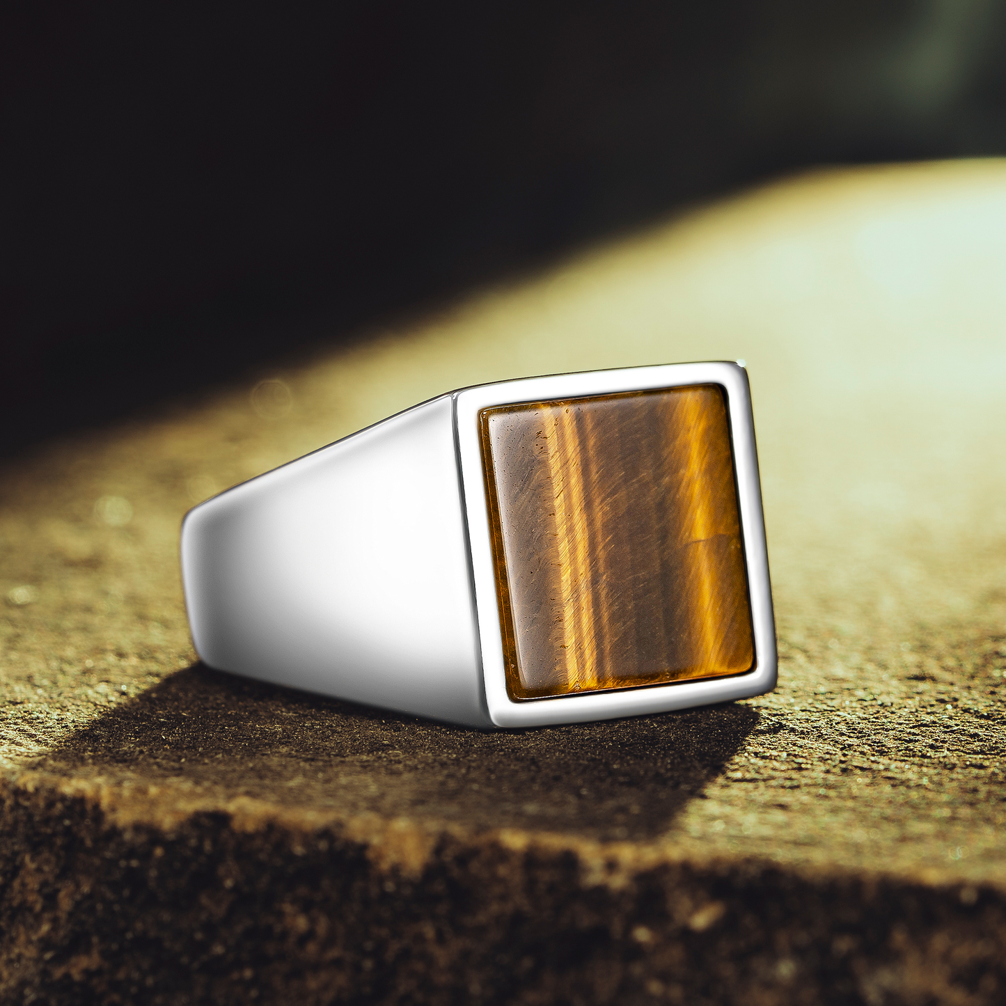 925 Sterling Silver Square Brown Tiger's Eye Stone Men's Ring