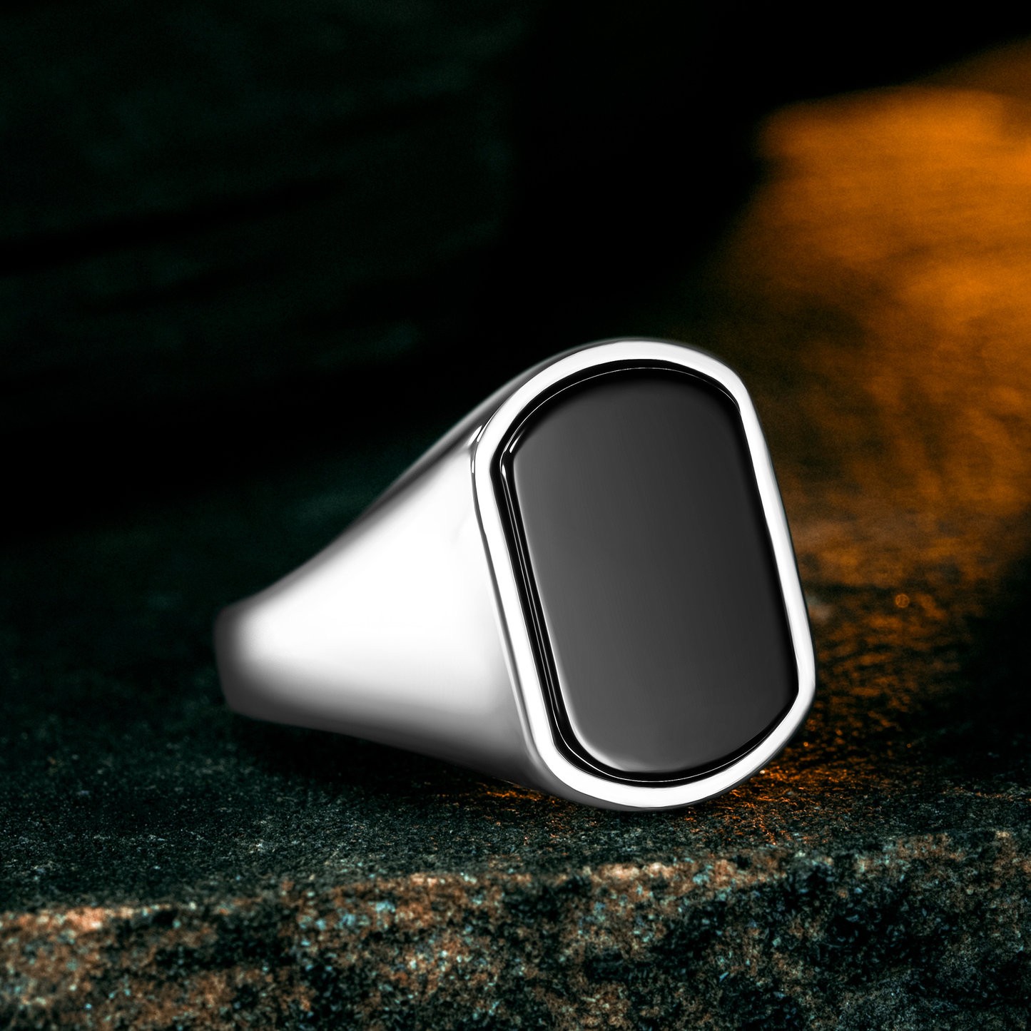 925 Sterling Silver Modern Black Onyx Stone Men's Ring