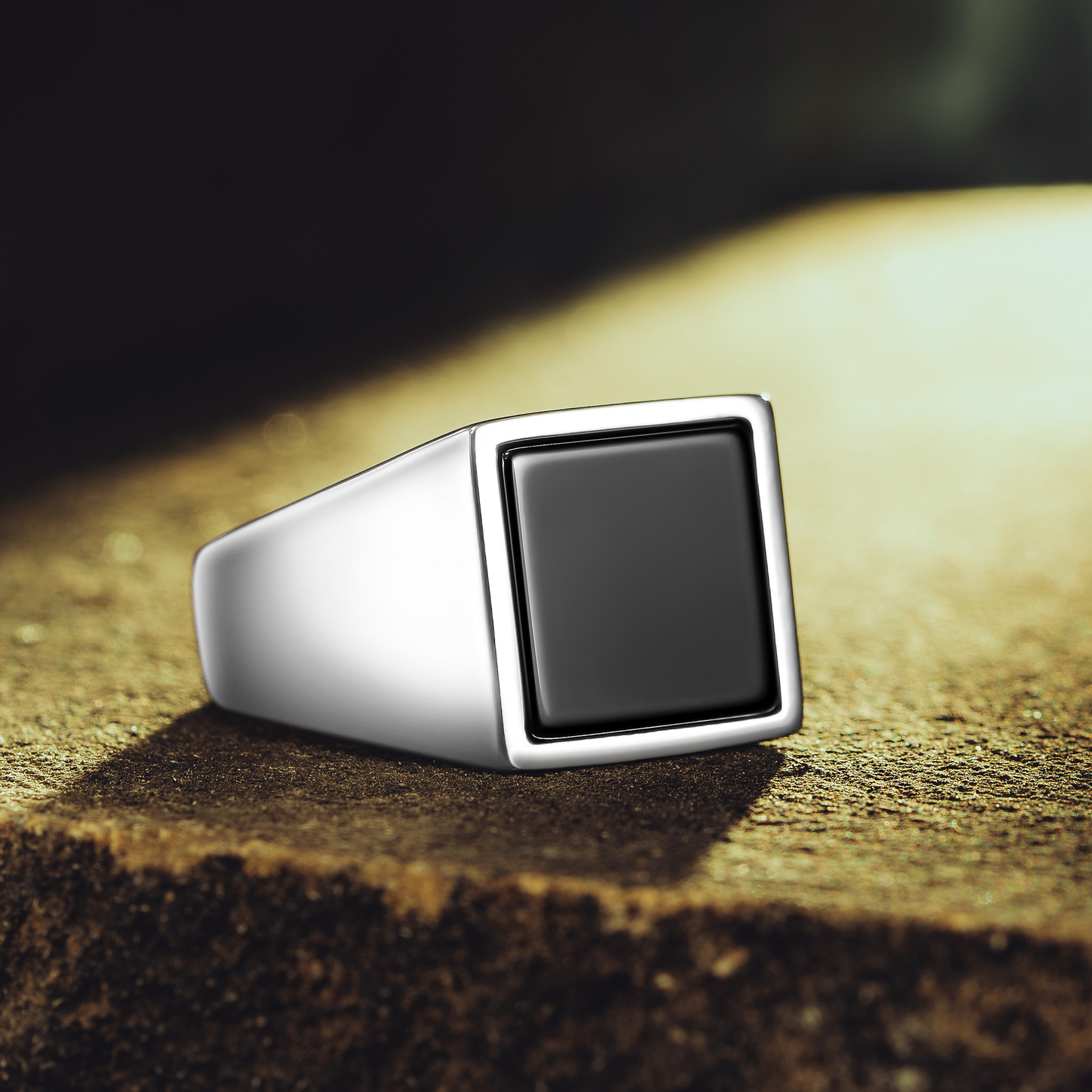 925 Sterling Silver Square Black Onyx Stone Men's Ring
