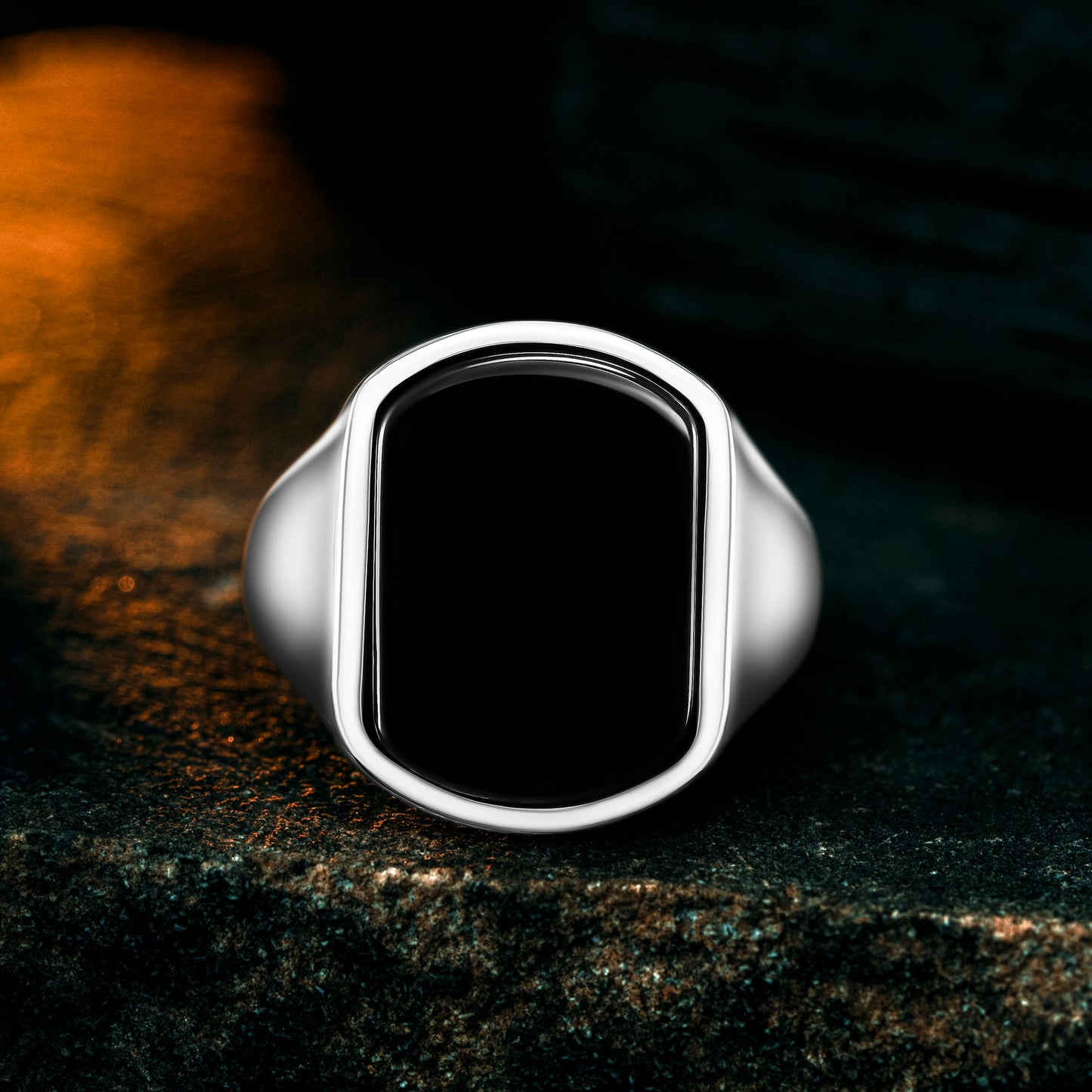 925 Sterling Silver Modern Black Onyx Stone Men's Ring