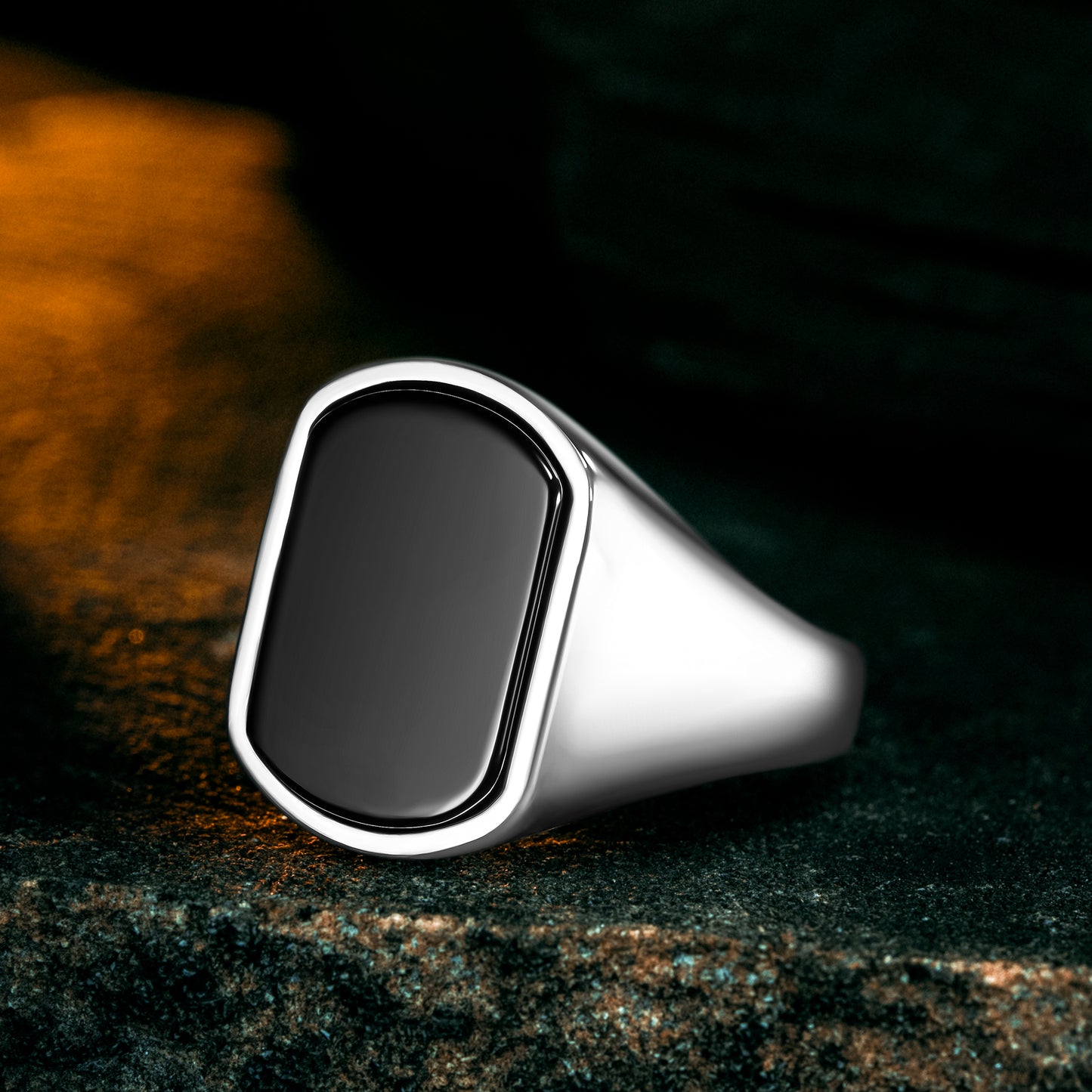 925 Sterling Silver Modern Black Onyx Stone Men's Ring
