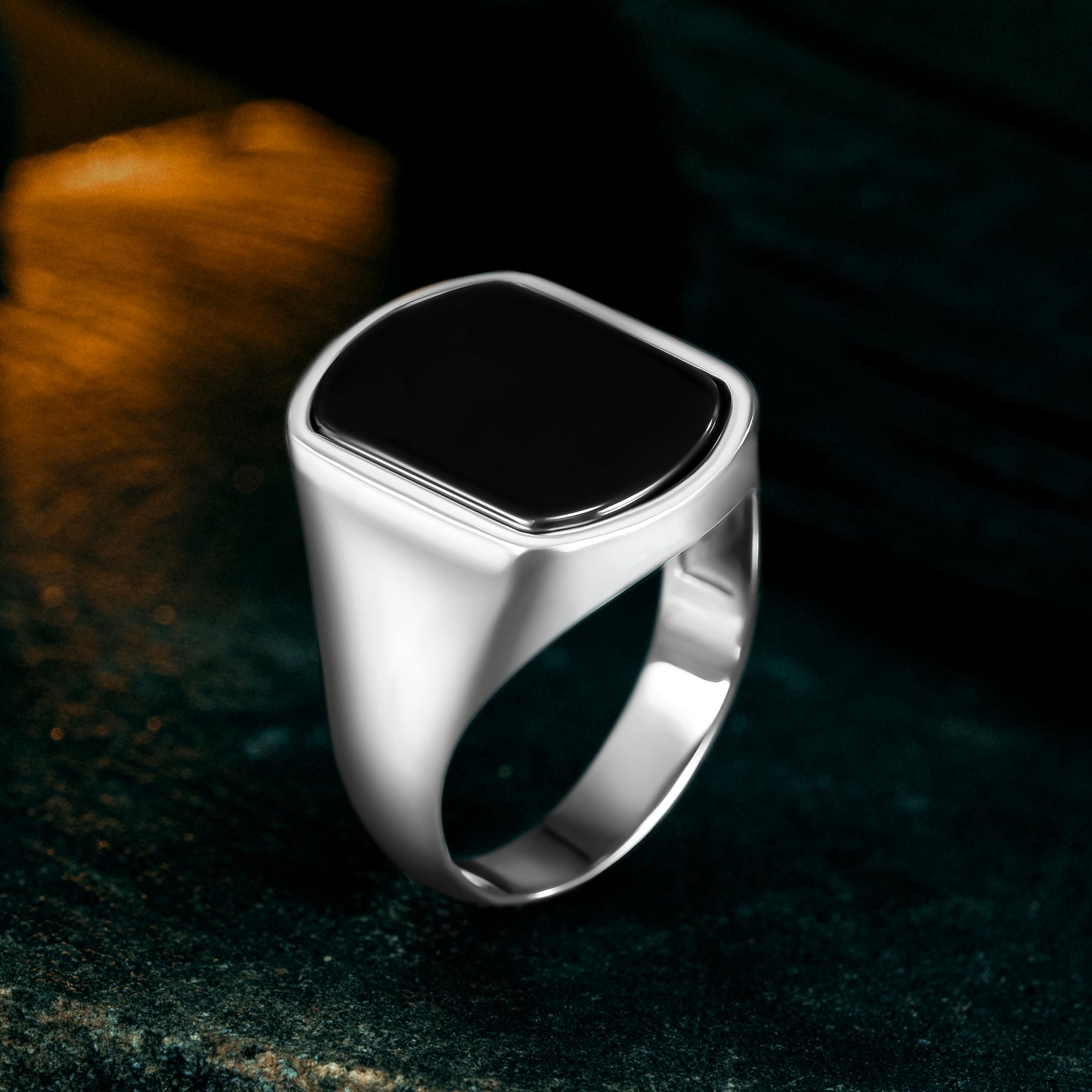 925 Sterling Silver Modern Black Onyx Stone Men's Ring