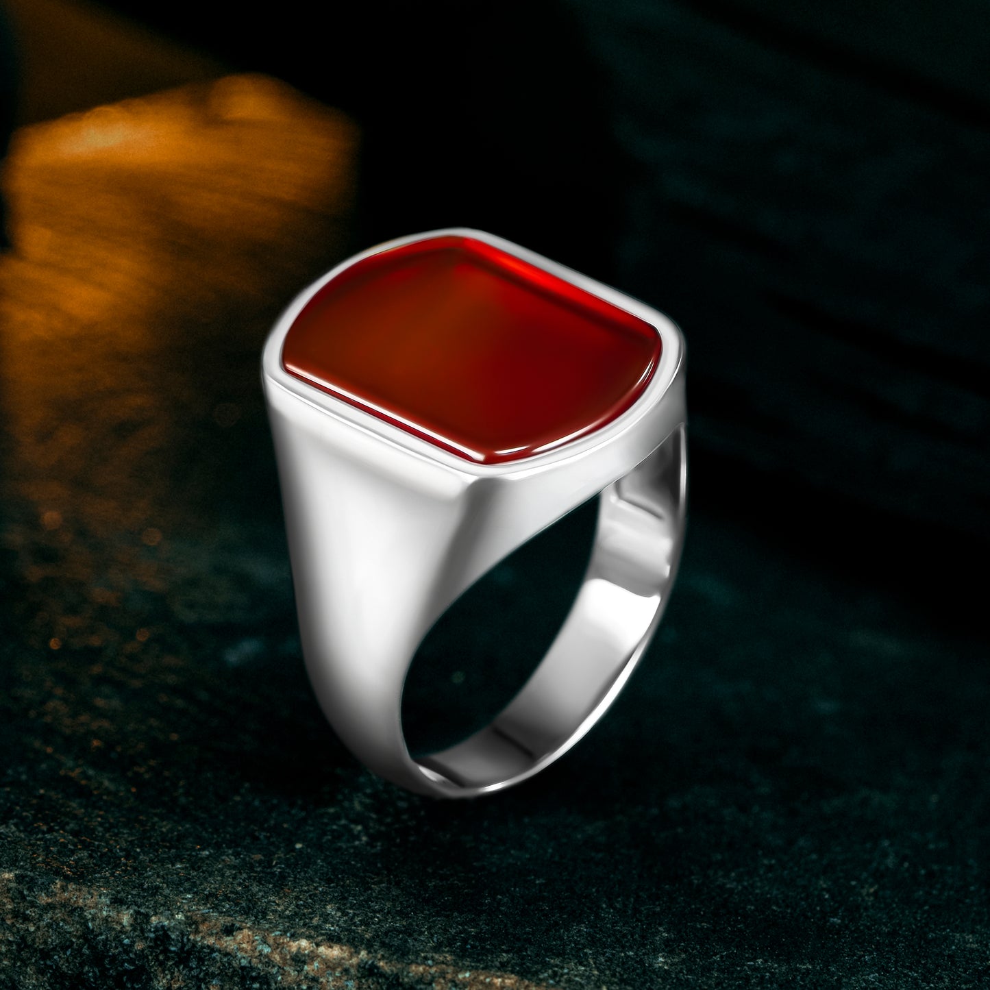 925 Sterling Silver Modern Red Agate Stone Men's Ring