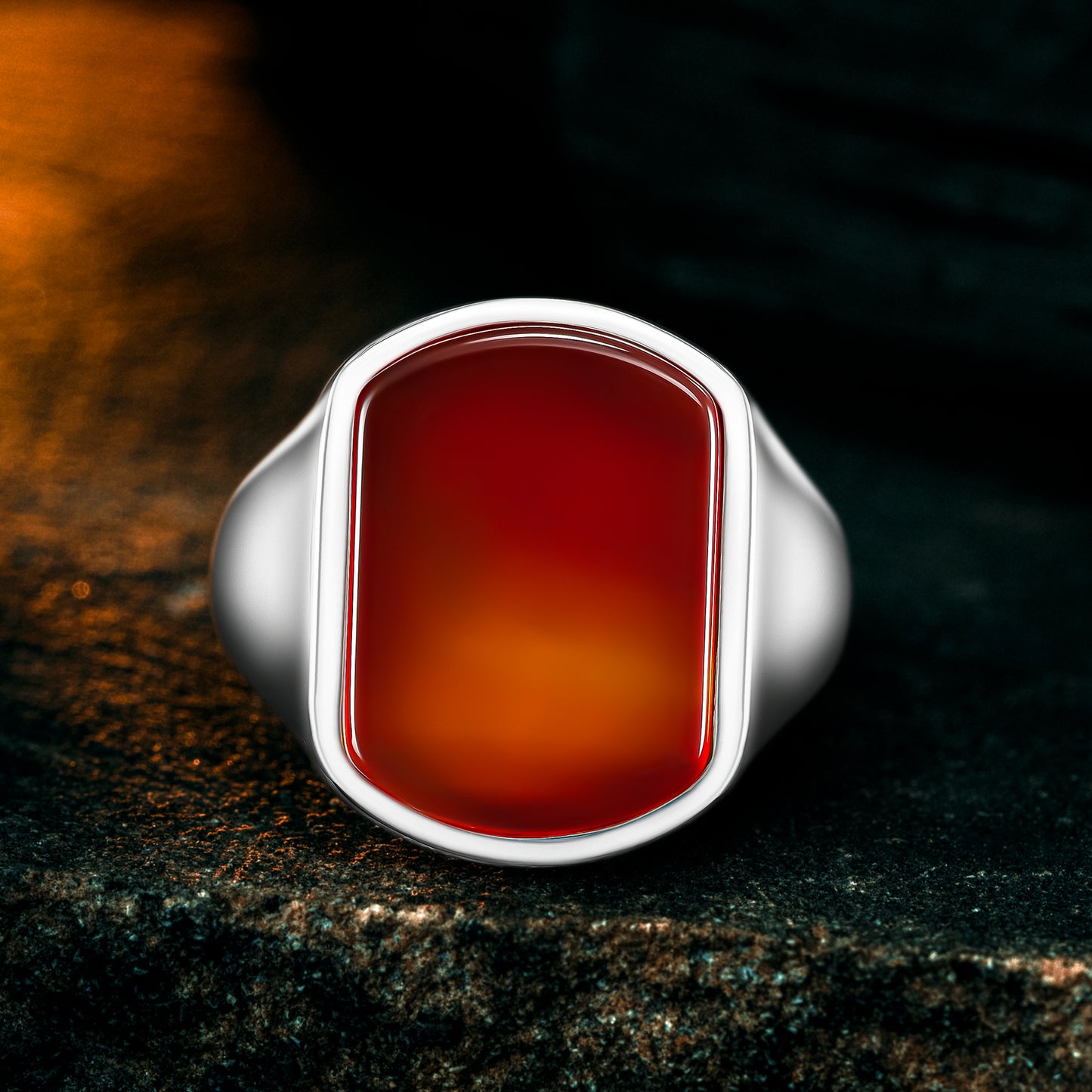 925 Sterling Silver Modern Red Agate Stone Men's Ring