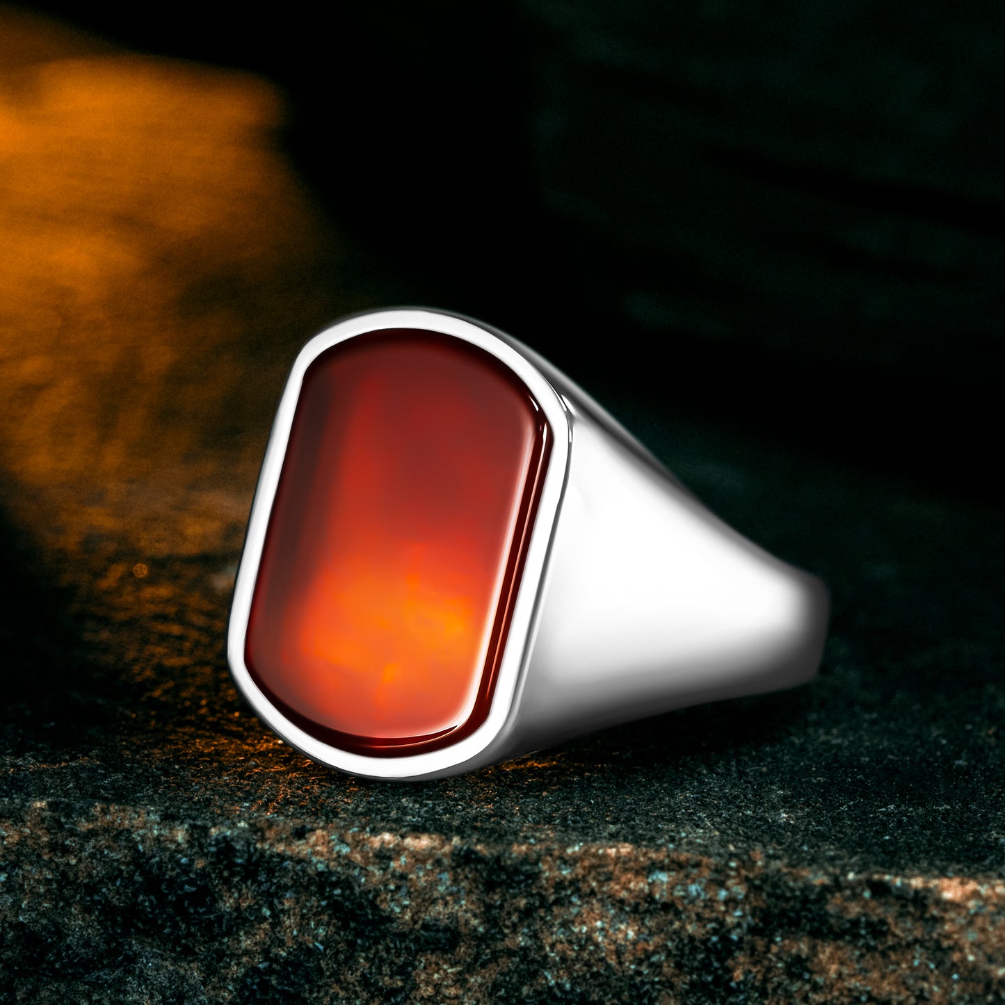 925 Sterling Silver Modern Red Agate Stone Men's Ring