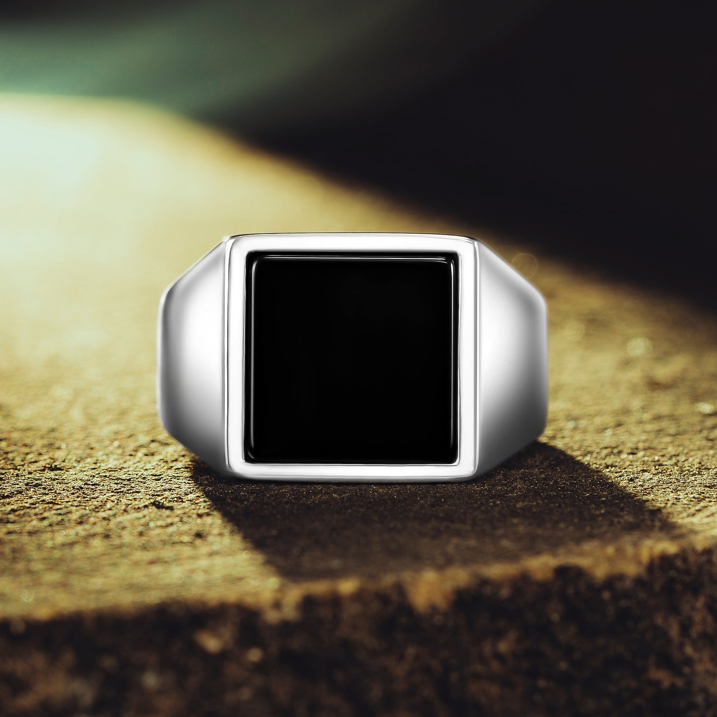 925 Sterling Silver Square Black Onyx Stone Men's Ring