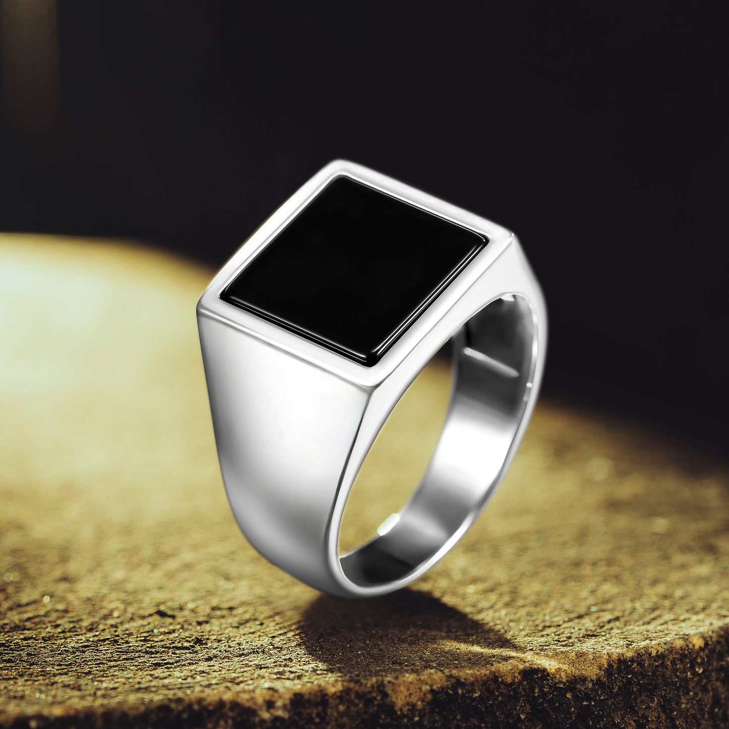925 Sterling Silver Square Black Onyx Stone Men's Ring