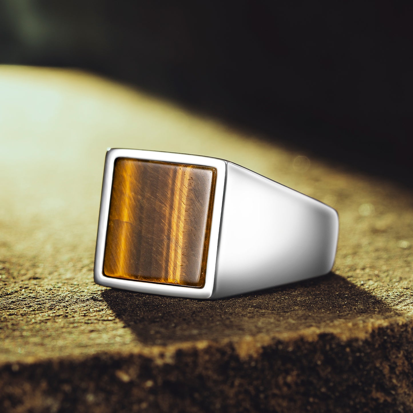 925 Sterling Silver Square Brown Tiger's Eye Stone Men's Ring