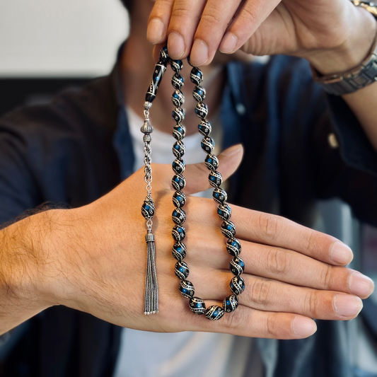 925 Sterling Silver Tassel Erzurum Oltu Stone Prayer Beads