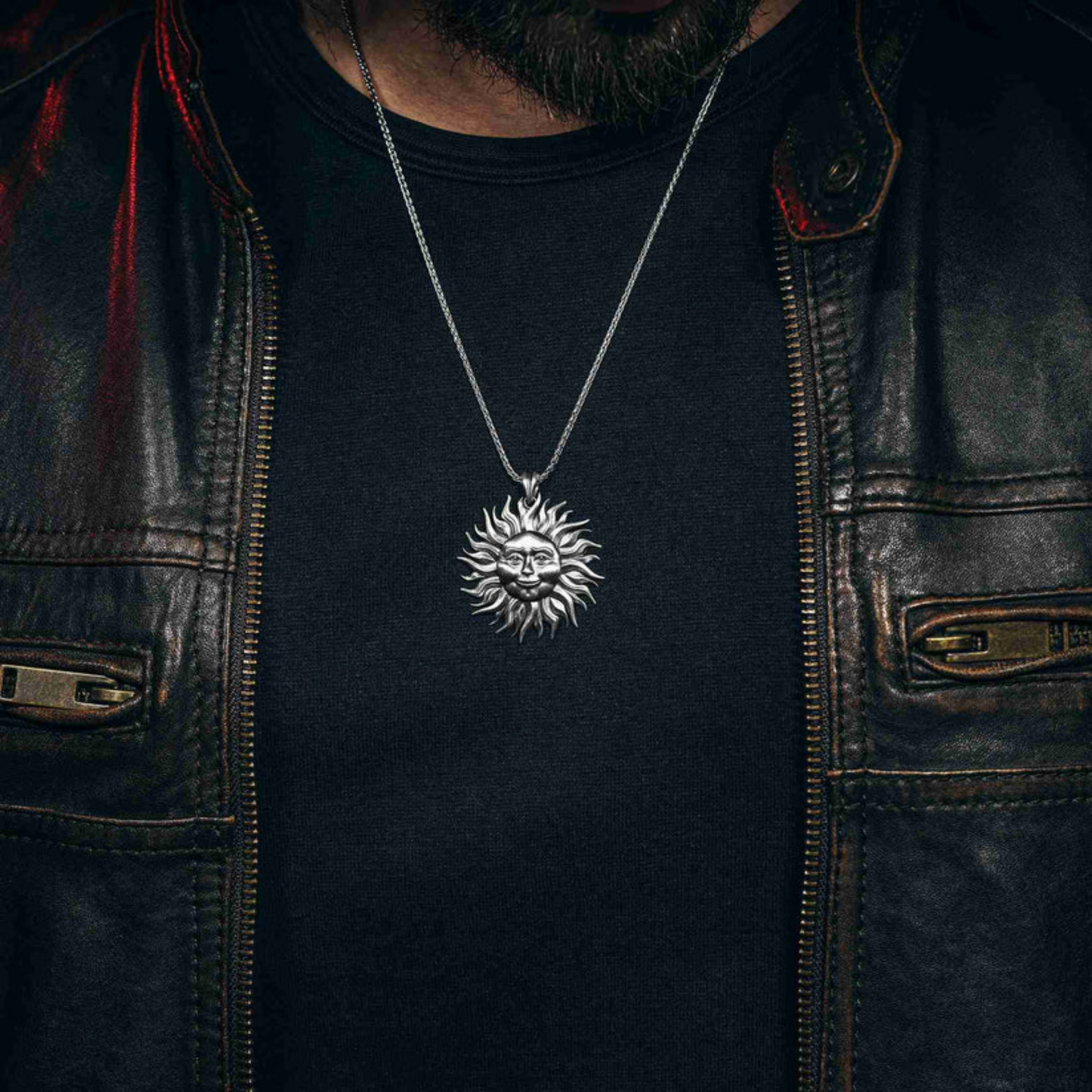 925 Ayar Gümüş Güneş Erkek Kolye