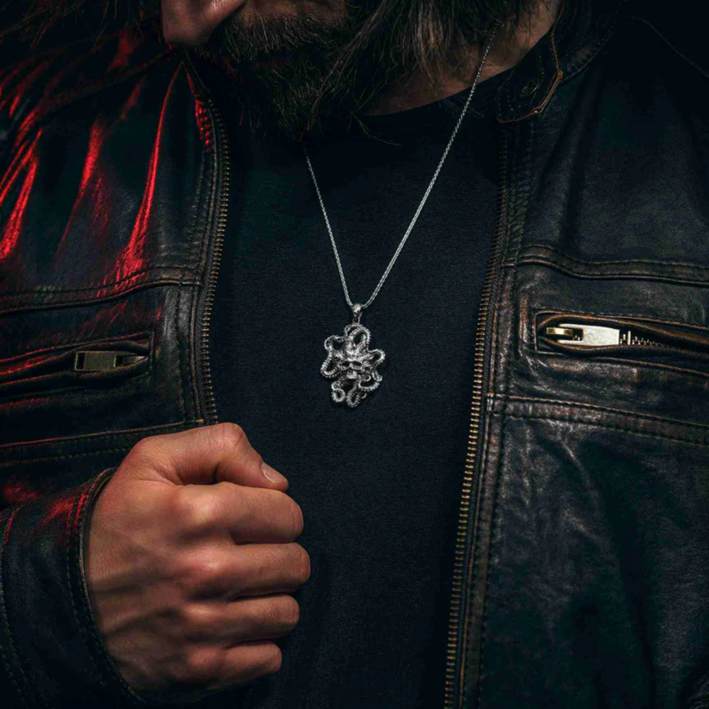 925 Ayar Gümüş Kafatası Ahtapot Erkek Kolye